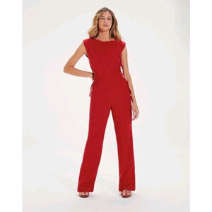 VIX Paula Hermanny Carina Red Lace up Resort Wear Vacation Jumpsuit Size 0 NWT